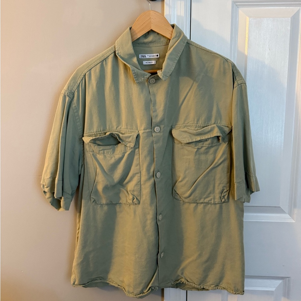 Zara Olive Green Button-Up Shirt